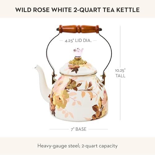MACKENZIE-CHILDS Tea Kettle, 2 Quarts, Wild Rose White - Image 4