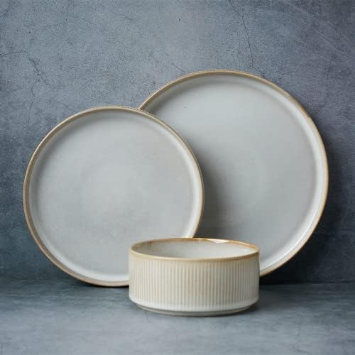 Famiware Star Stoneware Dinnerware Set, Reactive Glaze Plates & Bowls for 4 by Famiware