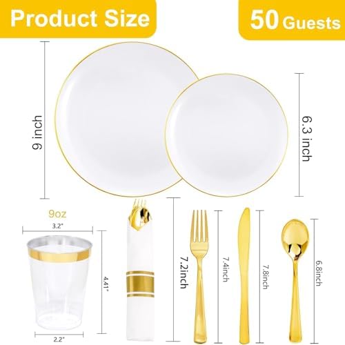 KIRE 350 PCS White and Gold Plates - Plastic Dinnerware Set for Halloween - Image 2