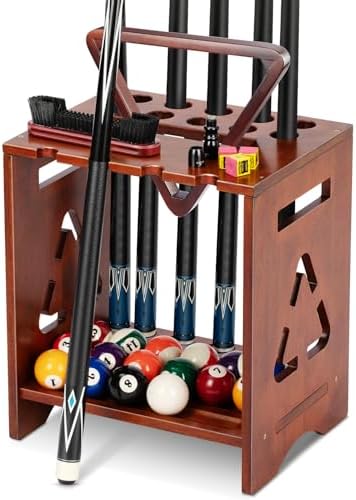 EXTCCT Pool Stick Holder Floor Stand, Solid Wood for 10 Cues, Brown by EXTCCT