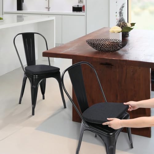 BUYUE Natural Linen 14x14 Magnetic Cushion for Metal Chair 1 Piece, Enhanced Anti-Slip Seat Pad for Dining Kitchen Café Stackable Chair (U-Shape, Black, 1 Count) - Image 5