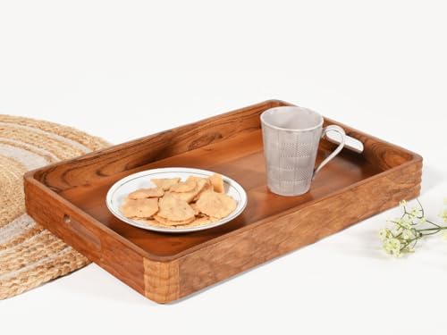 Vesta Homes Acacia Wood Serving Tray for Home/Kitchen/Restaurant/Office Organizer/Dining Table | Premium Serving Trays | 18 x 12 x 2.25 Inches | Handcarved in India - Image 5
