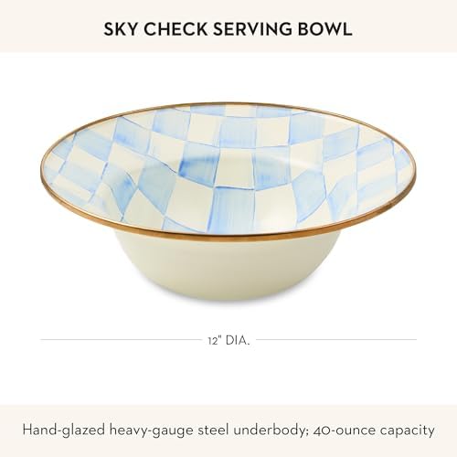 MACKENZIE-CHILDS Enamel Serving Bowl, Light-Blue-and-White Sky Check - Image 4