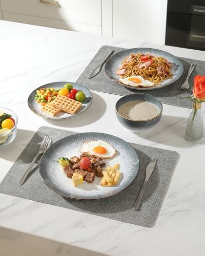 Sweejar Dinnerware Sets Service for 4, 12 pcs Porcelain Plates and Bowls for Kitchen, Housewaring Gift, Chip and Scratch Resistant Dish Set, Handmade Dishwasher and Microwave Safe Plate Set, LightGray - Image 2