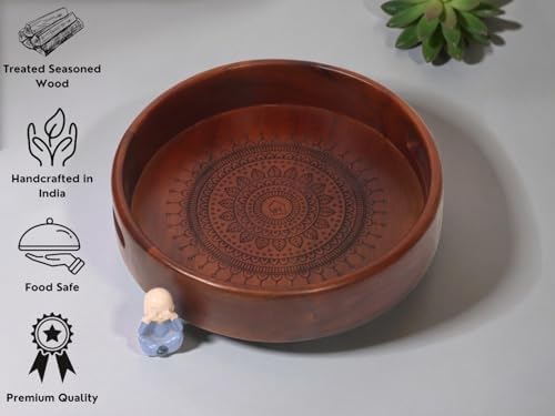 Vesta Homes Premium Wood Round Serving Tray for Home/Kitchen/Restaurant/Office Organizer/Dining Table | Premium Serving Trays | 30.5 x 30.5 x 5 cm | Handcrafted in India - Image 4