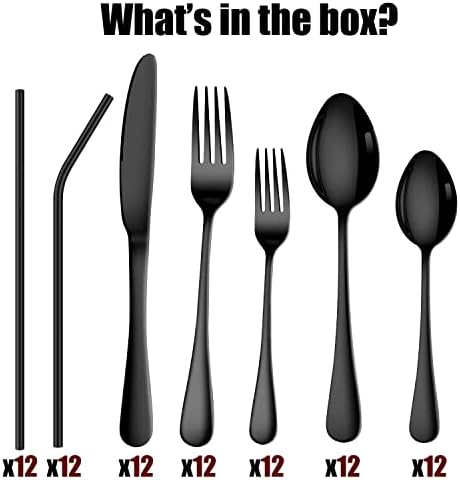 84 Pieces Black Silverware Set Service for 12 Flatware Set with Straws Stainless Steel Utensils Cutlery Set Dishwasher Safe - Image 6