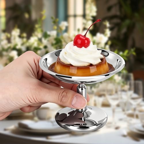 6 Pcs Mini Stainless Steel Ice Cream Bowls Vintage Silver Serving Pudding Dessert Cup Sauce Bowls Metal Round Footed Yogurt Snack Candy Cups for Mousse Fruit Salad Cake Wedding Party Favor - Image 5