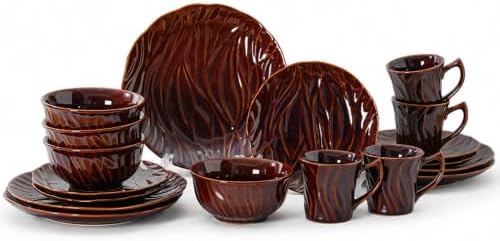 Ceramic Dinnerware Sets for 4, 16 pcs Plates and Bowls Sets, Reactive Glaze Ceramic Dish Set, Scratch Resistant, Microwave & Dishwasher Safe, Highly Chip and Crack Resistant Dishware sets, Rust Brown - Image 2
