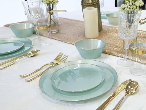 " OCCASIONS " 120 Plates Pack,(60 Guests) Heavyweight Premium Wedding Party Disposable Plastic Plates Set -60 x 10'' Dinner + 60 x 7'' Salad/Dessert (Reef - Aqua & Gold) - Image 6