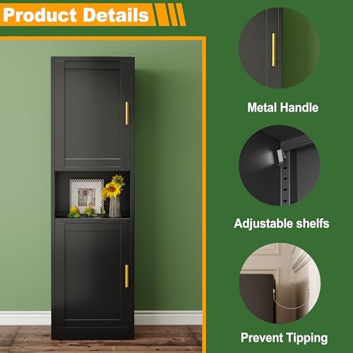 Ckzbx Tall Narrow Storage Cabinet 66.93" H Tall Bathroom Cabinet Metal Pantry Cabinets, 4 Adjustable Shelves for Kitchen, Home Office, Living Room, Dinning Room (16 inches Wide Black) - Image 4