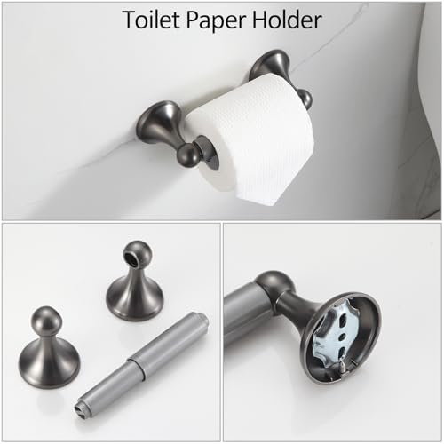 BGL Bathroom Hardware Set Grey Electroplating 4-Piece Bathroom Accessories Set Wall Mounted Adjustable Towel Bar Robe Hook Toilet Paper Holder Towel Ring Glossy Grey - Image 5