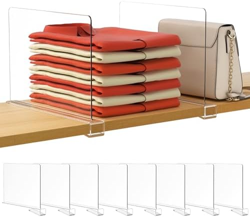 HBlife 8 Pack Clear Shelf Dividers, Vertical Purse Organizer for Closet Perfect for Sweater, Shirts, Handbags in Bedroom and Kitchen, Adjustable Acrylic Bookshelf for Organization by HBlife