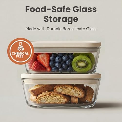 SMIRLY Glass Food Storage Containers with Lids & Organizer, 5-Pack (Cream) - Image 5