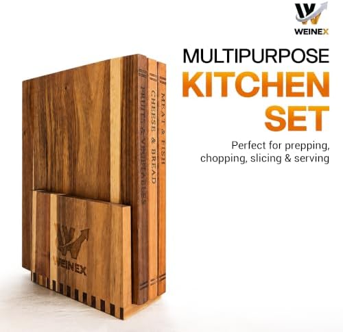 Book Cutting Board Set with Stand, Acacia Wood - Image 2