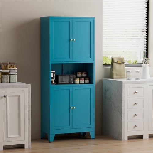 COFaR 69" Pantry Cabinet, Metal Storage Cabinet with Doors and Shelves,Blue - Image 6