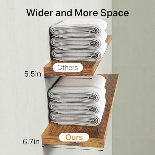 BAYKA Rustic Brown Bathroom Floating Shelves, 15.7in, 3Pk, Wall Mount Shelf - Image 5