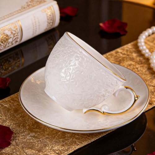 KAMMAK Tea Cups and Saucers Set of 2, Fine Bone China Coffee Cups, GH021 - Image 5