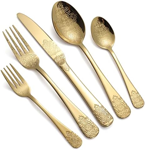 Gold Silverware Set of 20 Stainless Steel Flatware Set Cutlery Set Service for 4 Eating Utensil Tableware Sets Include Knives Forks Spoons for Kitchen Home Restaurant by X-zrew