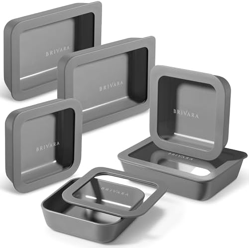 6 Small Glass Meal Prep Containers & Lids, 12 Pieces, Smoke by BrivaraHome