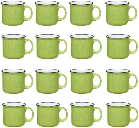 Set of 16 Ceramic Campfire Mugs – 15 Oz, Lime – Coffee & Tea Cups for Home, Work, Travel, Camping – Customizable, Great for DIY, Events, Companies by GiftsbyDesign