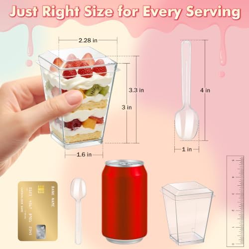 5oz Plastic Dessert Cups with Lids and Spoons, Clear Square 20 Pack - Image 2