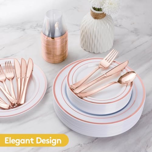 Goodluck 300 Pieces Rose Gold Disposable Plates for 50 Guests - Image 4