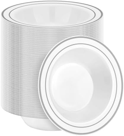 BESTSTAR 200 Pack Disposable Soup Bowls with Silver Rim by BESTSTAR