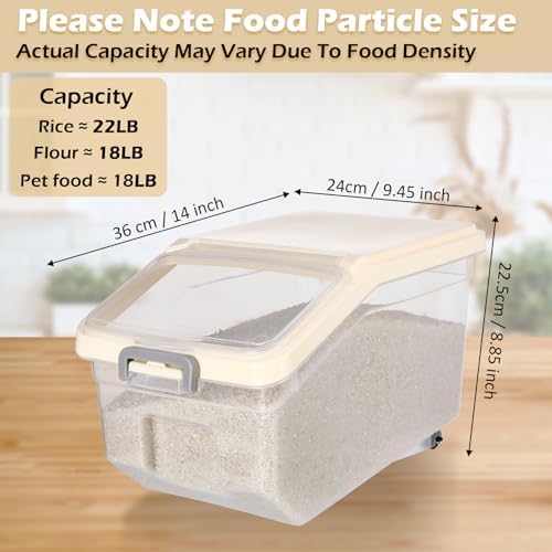 Sunnyray 4 Pcs Flour Storage Containers Rice Bin with Wheels, Beige, 22 lb - Image 2
