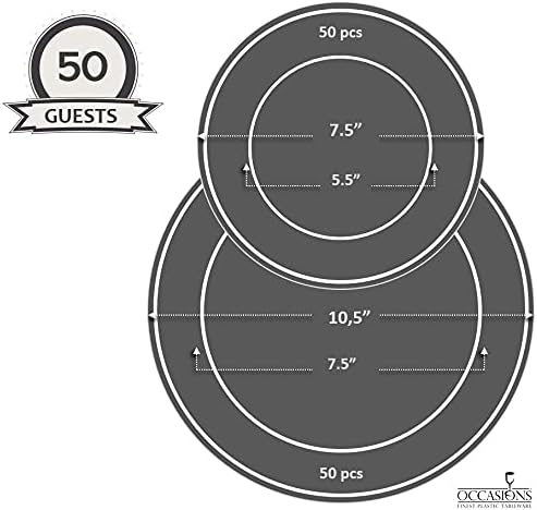 OCCASIONS 100 Plates Pack,(50 Guests) Heavyweight Premium Wedding Party Disposable Plastic Plates Set -50 x 10.5'' Dinner + 50 x 7.5'' Salad/Dessert (Seasons Clear/Gold Glitter) - Image 3