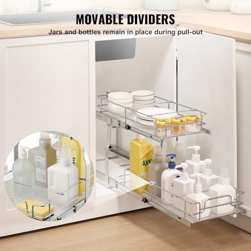 VEVOR Pull Out Cabinet Organizer, 12"W x 21"Dx15.2"H Heavy Duty Slide Out Pantry Shelves, Chrome-Plated Steel Roll Out Drawers for Home,13.5"Wx22"Dx19"H Inside Kitchen Cabinet, Bathroom, Under Sink - Image 3