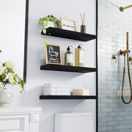BAYKA Black Floating Shelves 15.7in, Set of 3, Wall Mount Rustic Wood Shelf - Image 6