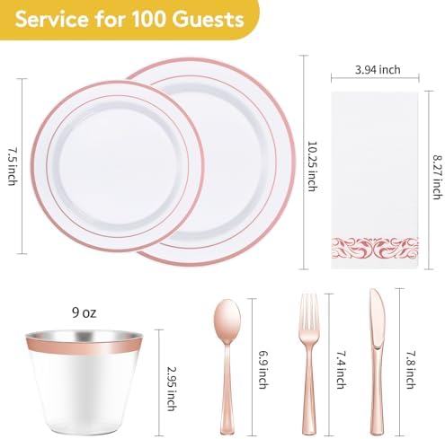 Goodluck 700 Pcs Rose Gold Disposable Party Dinnerware Sets for 100 Guests - Image 4