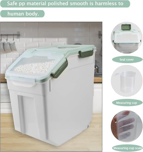 AnRui 50LB Airtight Rice Storage Bin, Plastic Grain Dispenser, 2Pcs, Green - Image 3