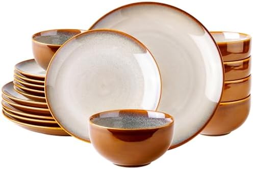 LeRatio Ceramic Dinnerware Sets for 6,18Pcs Porcelain Plates and Bowls Set by LeRatio