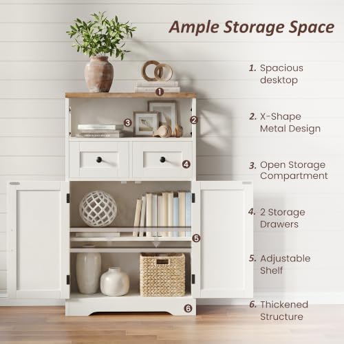 Farmhouse Storage Cabinet Set of 2, Small Kitchen Pantry Coffee Bar Cabinet - Image 7