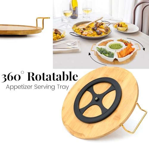 PLAPITATE Party Serving Trays and Platters, Ceramic Lazy Susan Serving Tray with Divided Sections Appetizer Rotating Serving Tray for Fruits, Veggies, Chips and Dip Serving Set - Image 3
