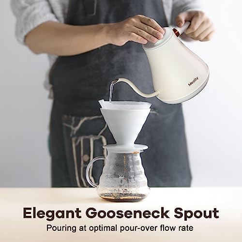 Mecity Electric Gooseneck Kettle With Keep Warm Function & LCD Display Automatic Shut Off Coffee Kettle Temperature Control Pour Over Kettle 1200 Watt, 0.8L, 120V, Off White - Image 5