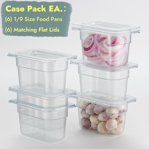 CURTA 6-Pack 1/9 Size 4" Deep NSF Polycarbonate Food Pans with Handled Lids | Dishwasher & Freezer Safe Clear Container for Prep Tables, Buffet, Salad Bar, Commercial & Home Kitchen - Image 3