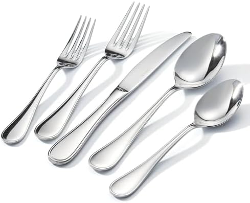 18/10 Stainless Steel Silverware Set for 12, 60 Piece Teardrop Flatware Set by KINGSTONE