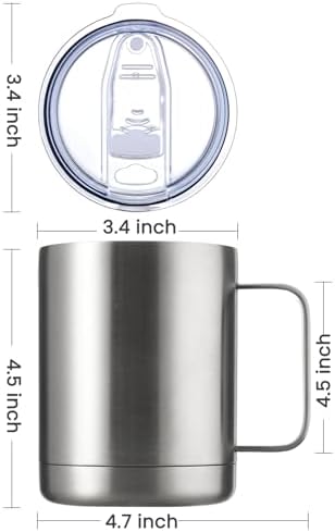 MEWAY 12oz Coffee Mug With Handle and Sliding Lid,Stainless Steel Travel Tumbler Cup with Handle,Double Wall Vacuum Insulated Camping Cup for Hot & Cold Drinks Tea (Sliver,Set of 1) - Image 4