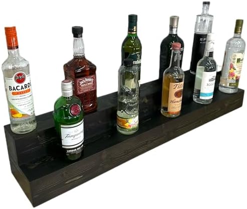 2 Tiered Countertop Liquor Bottle Display Shelf — Holds 26 Bottles Bar Organizers for Wine & Whiskey — Free Standing Bottle Stand for Home, Bar Decor — Wooden Kitchen Counter Shelf, Black by Unknown