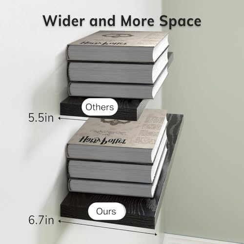 BAYKA Black Floating Shelves 15.7in, Set of 3, Wall Mount Rustic Wood Shelf - Image 5
