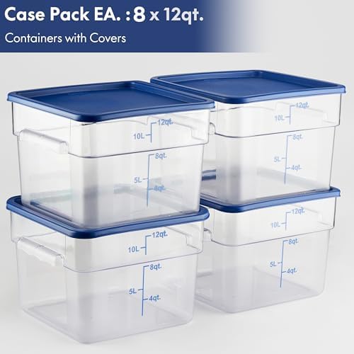 CURTA 8-Pack 12 Qt NSF Clear Polycarbonate Food Storage Containers with Blue Lids - Square, Commercial-Grade, Freezer & Dishwasher Safe, Stackable - Image 2