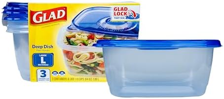 Glad GladWare Deep Dish Food Storage Containers, 64 Oz, 3 Count by GladTrashFoodStorage