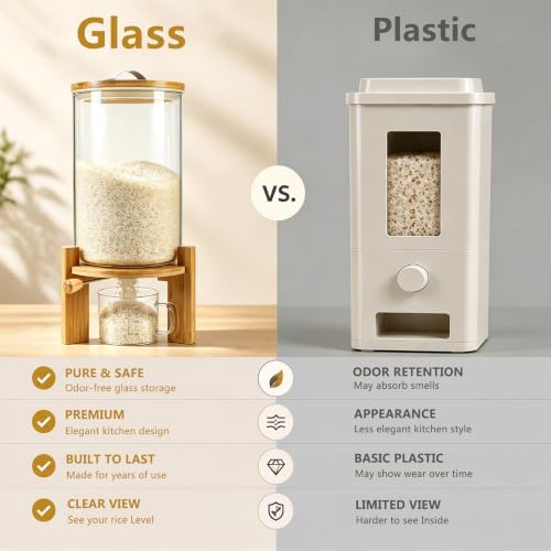 Glass Rice Dispenser, Airtight Rice Storage Container with Measuring Cup - Image 3