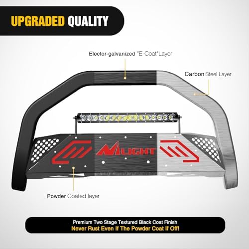 Nilight Bull Bar with Light Bar Compatible with Ford F-150 2004-2026 | Includes License Plate Hole Brush Guard, Front Bumper Push Bar w/Grille Skid Plate Light Mount - Image 6