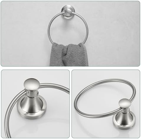 Hoimpro Brushed Nickel 4-Piece Bathroom Bath Set, Wall Mount Bathroom Hardware Fixture (Adjustable Towel Bar Rack, Towel Ring Holder, Paper Towel Holder, Double Towel Hook), Bathroom Accessories - Image 4