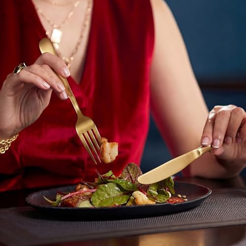 LIANYU 10 Piece Matte Gold Silverware Set, Stainless Steel Gold Flatware - Image 3