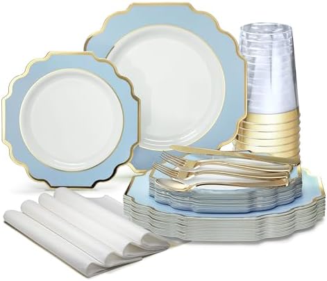OCCASIONS Disposable Plastic Plates for 120 Guests (Imperial Blue & Gold) by OCCASIONSFINESTPLASTICTABLEWARE