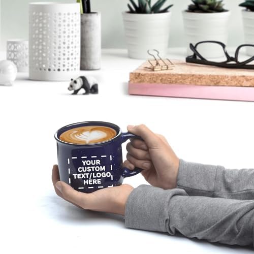 DISCOUNT PROMOS Custom Ceramic Campfire Coffee Mugs 13 oz. Set of 1, Personalized- Perfect for Tea, Espresso, Cappuccino, Hot Cocoa - Blue - Image 4